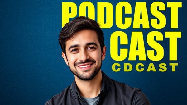 Podcast image for AI in AECO industry with confident speaker.