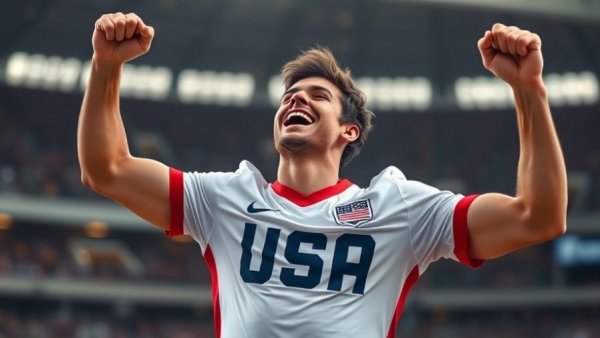 Ryan Crouser celebrates triumphantly at LA 2028 Olympics.