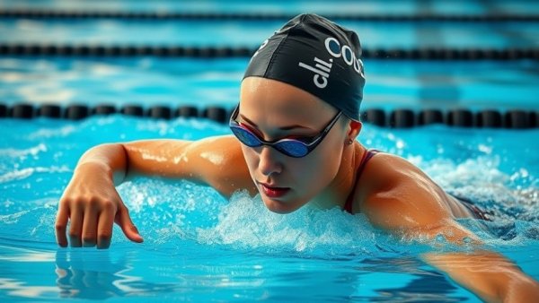 Swimmer addressing breathing mistakes in the pool.