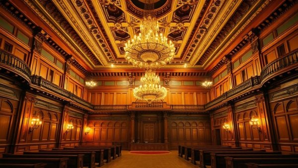 Ornate courtroom interior emphasizing Texas anti-ESG law.