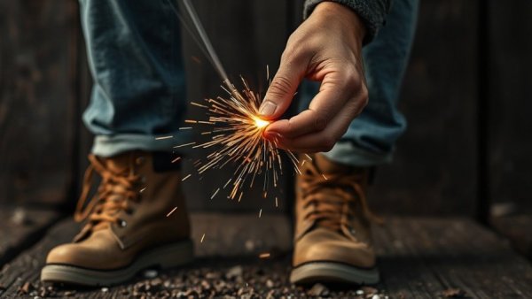 Creating spark with flint, symbolic of constructive friction for leaders.