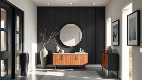 Stylish entryway decor ideas with black and wood elements for a chic look.
