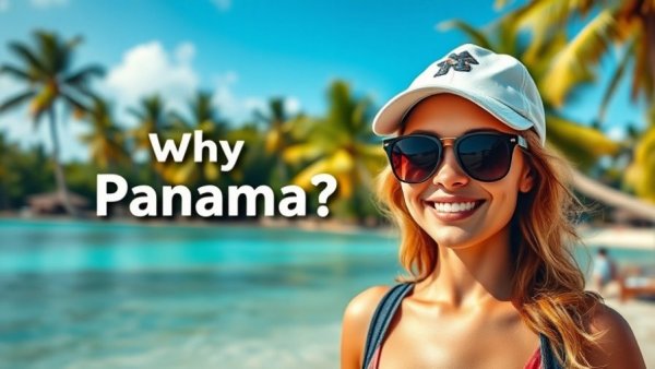 Black Americans moving to Panama, tropical beach background.