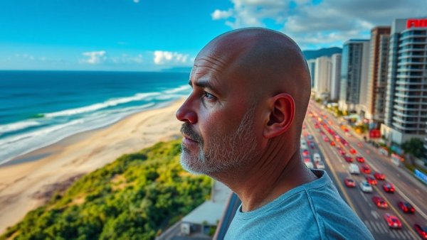 Retiring in Thailand 2026: man pondering between beach and city.