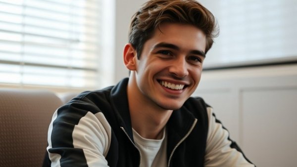 Hobbs Kessler track and field, young man smiling indoors, casual setting.