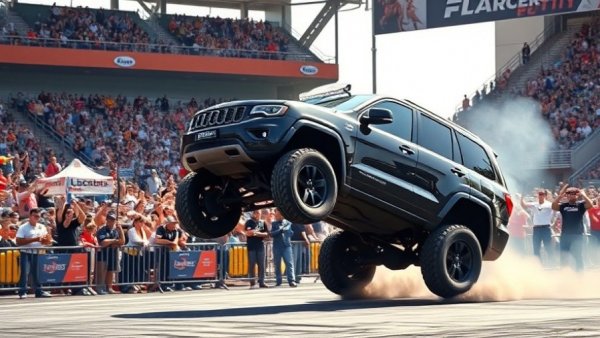 Exciting drift stunt at FuelFest 2026 with SUV and crowd.