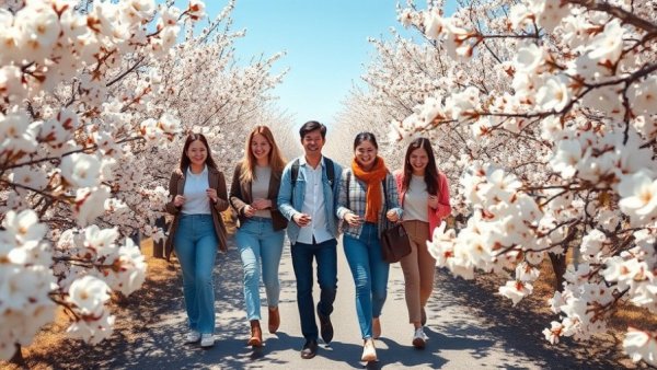 Plum blossoms in Mộc Châu bloom around happy group.