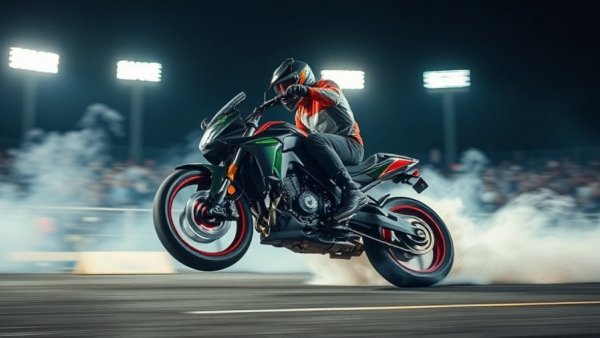 Motorcycle stunt at FuelFest Qatar 2026, rider in action.