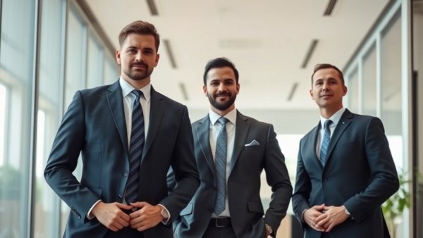 Two businessmen in suits in a modern office setting, related to Evidence in Transition Finance.
