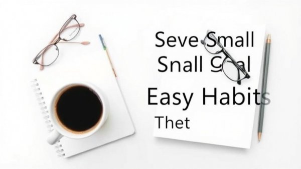 Digital eBook cover featuring coffee cup and accessories, titled 'Seven Small Easy Habits'.