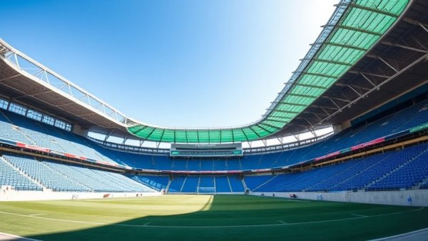 Icahn Stadium, potential site for 2026 USA Outdoor Track and Field Championships, empty seats under blue sky.