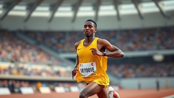 Athlete finishing a race with determination at NYC track and field championships.