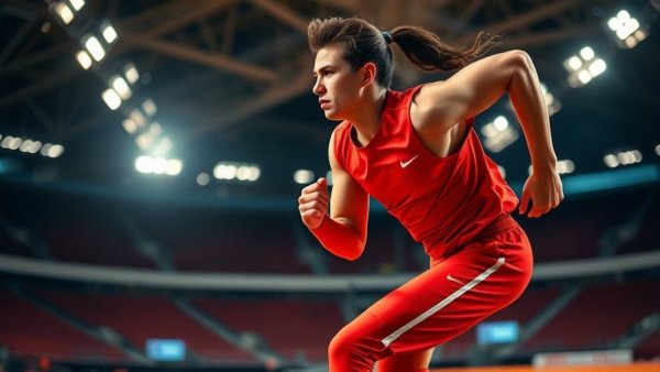 Focused runner pushing up their skills in an indoor arena.