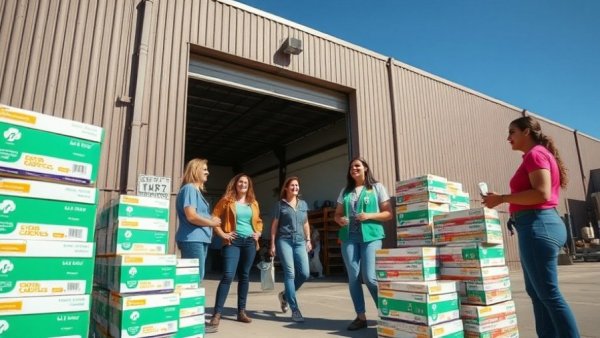 Bailey’s team distributing Girl Scout cookies outside warehouse