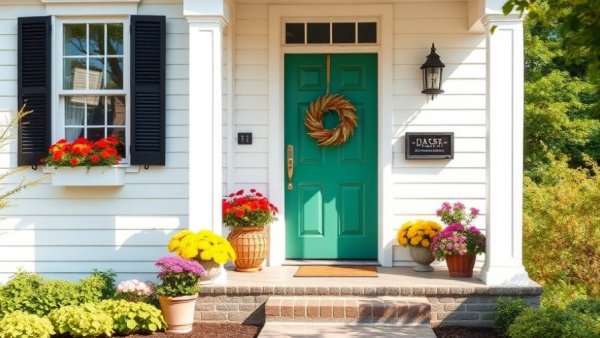 Charming home exterior with flower pots - decorating tips.