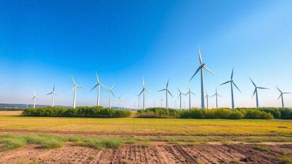 ESG investing trends: Wind turbines in open field generating clean energy.