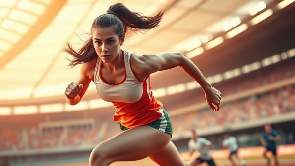 Dynamic female track athlete showcasing dominance and focus.