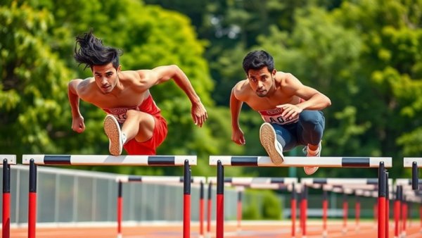 Hurdlers in action highlighting the debate on three-step technique.