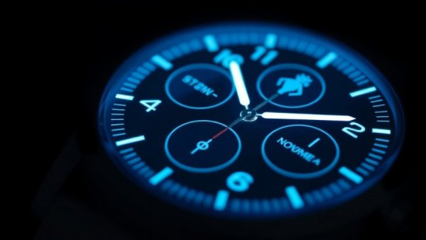 Digital Wellbeing in Technology: Close-up of illuminated smartwatch face.