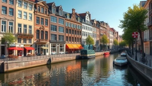 Charming canal-side buildings in Europe.