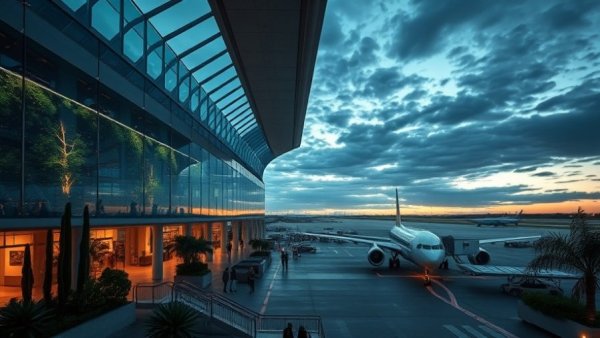 Futuristic airport terminal showcasing AECOM TomTom partnership.