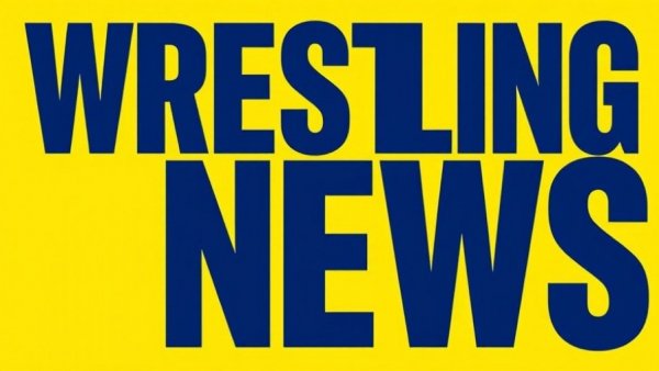 Wrestling news poster with bold text on yellow background.