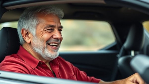 Older man discussing the importance of athlete punctuality in a car.