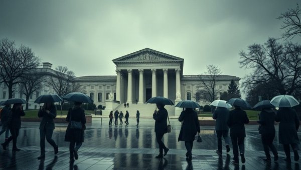 Supreme Court during rain, people with umbrellas and construction context.