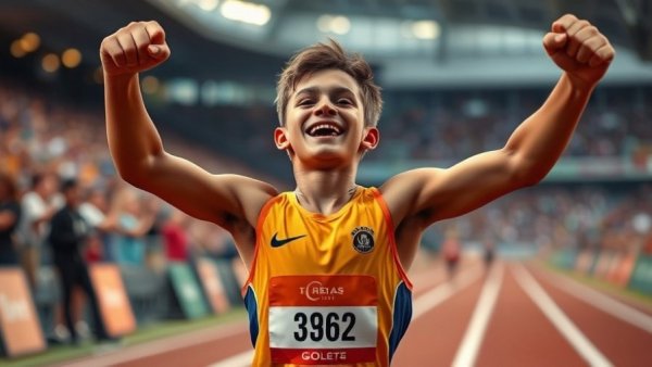 Quincy Wilson race weekend: young athlete celebrating race victory.