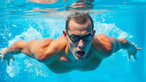 Swimmer demonstrating technique vs fitness in clear pool water.