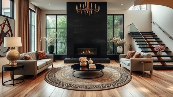 Modern living room decorating ideas with elegant furniture and fireplace.