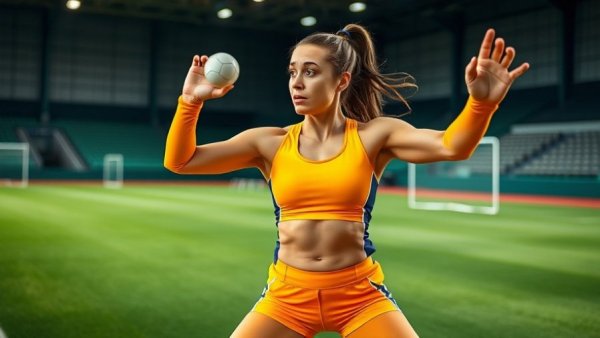 Anna Hall's performance track and field, executing shot put in arena.