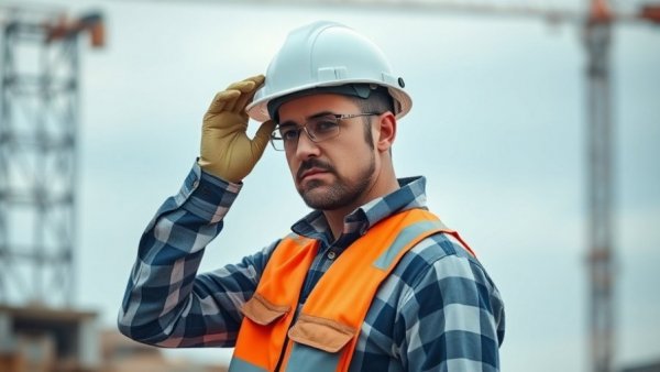 Construction worker adjusting helmet, representing semiconductor industry growth.