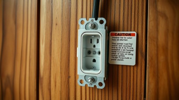Electrical outlet code violation labeled as fire hazard.