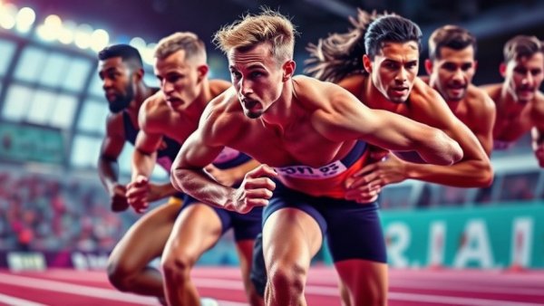 Dynamic collage of sprinters in the USATF 60M race, highlighting complexity.