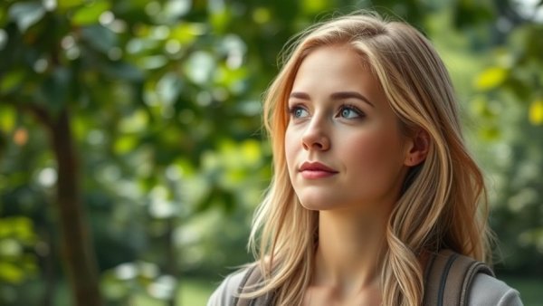 Blonde woman outdoors reflecting, representing what expats don't miss about the USA.