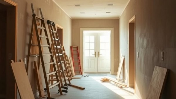 Partially constructed hallway in bathroom remodel project in Charlotte.