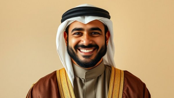 Middle Eastern man in traditional attire, Qatar-UK diplomatic relations.