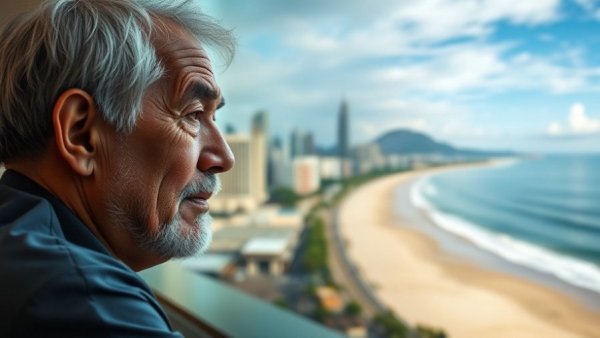 Retirees Moving to Thailand concept with thoughtful man and scenery.