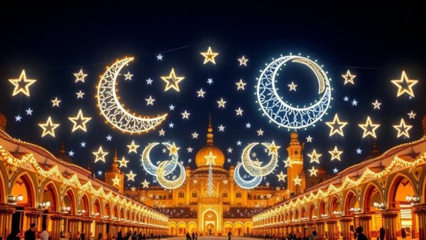 Spectacular Katara decorations for Ramadan 2026 with crescent lights.