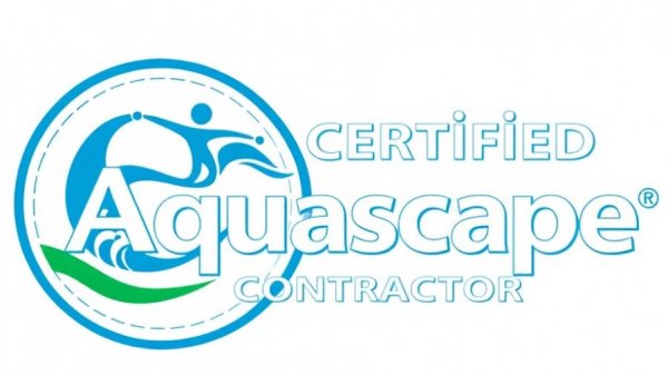Certified Aquascape Contractor official logo with waves and vibrant colors.