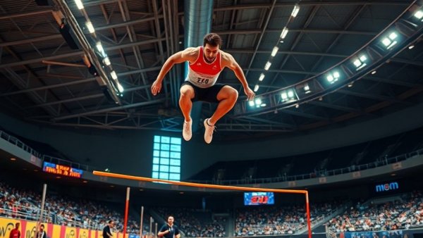 Eli Kosiba 2.24m leap during high jump competition.