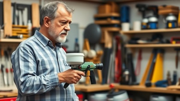 Cordless paint sprayer demo in workshop for Asheville NC homeowners.
