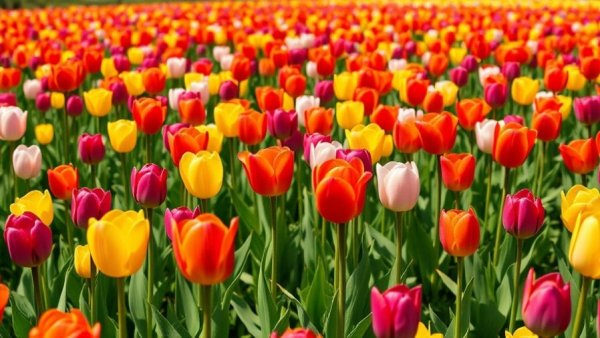 Vibrant tulip field for spring decorating ideas.