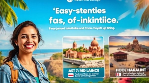 Colorful travel ad highlighting easy countries Americans can move to.
