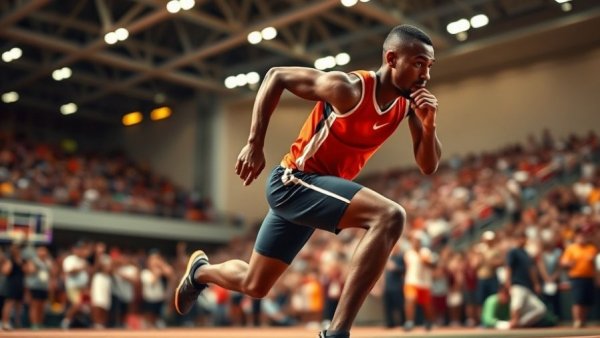 Sprinter in motion, capturing scoring 88/100 in sports.