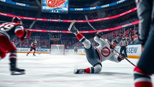 Track athletes in the Winter Olympics during a hockey game.