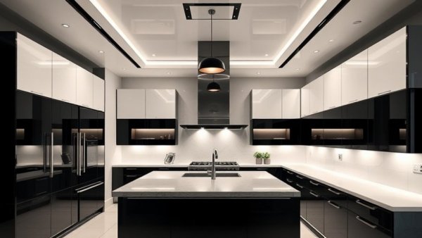 Elegant modern kitchen highlighting electrical sophistication.