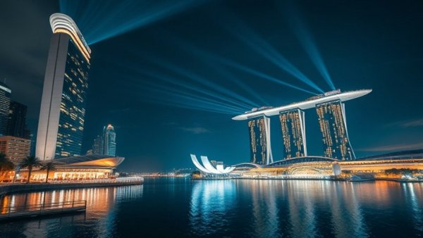 Singapore Party Hotspots: Iconic Marina Bay Sands and Helix Bridge at night.