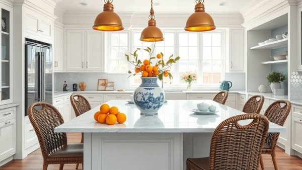 Elegant kitchen showcasing spring home decor ideas with vibrant colors.